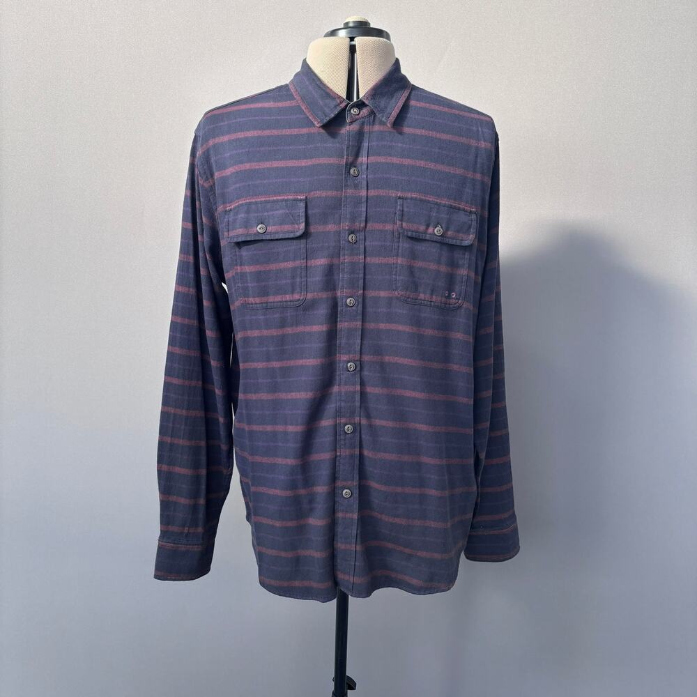 Koto Men's Striped Long-Sleeve Flannel Button-Down Shirt Blue and Red XL